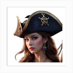 Beautiful Woman In A Pirate Hat Art Print