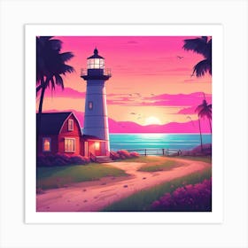 Lighthouse At Sunset 2 Art Print