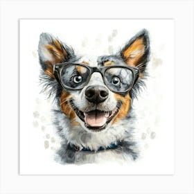 Australian Shepherd With Glasses Art Print