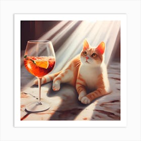 Aperol Spritz Cat With A Glass Of Wine Art Print