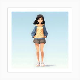 Anime Girl In Shorts Art Print