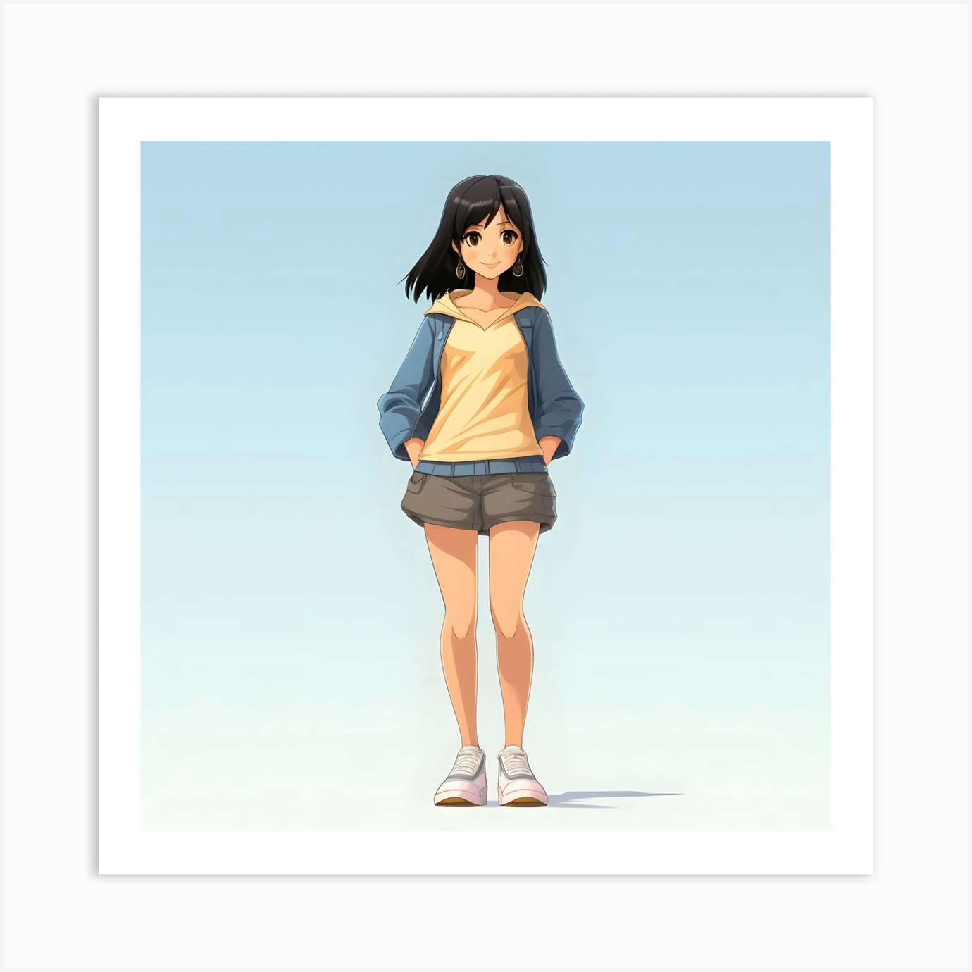 Anime Girl In Shorts Art Print by Vibrant Art Designs - Fy