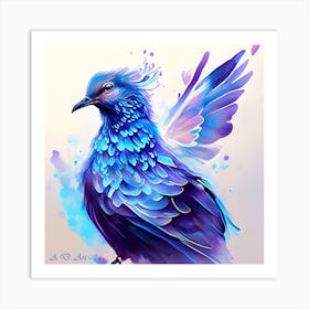 Water Painting-of-a-beautifully-designed-Blue Crowned Pigeon Art Print