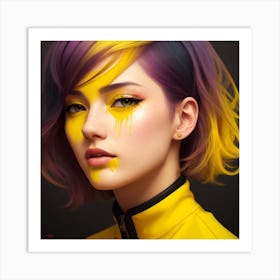 Girl With Colorful Hair yellow art Art Print