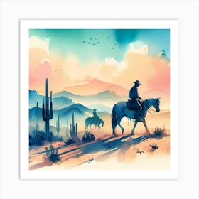 Watercolor Cowboys In The Desert Art Print