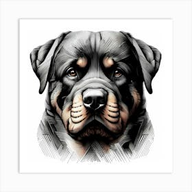 Rottweiler Head - Abstract Line Art Illustration 19 Art Print