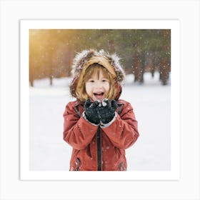 Happy Little Girl Playing In The Snow Art Print