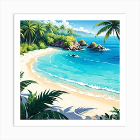 Tropical Beach, Design An Artwork Of A Serene Beach With Palm Trees And Clear Waters 1 Art Print