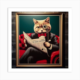 The Sophisticated Cat - Graphic Wall Art of a Cat with Bow Tie and Monocle Art Print