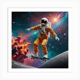 Astronaut Skateboarding On The Moon Art Print