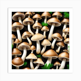 Mushrooms On A Black Background 7 Art Print