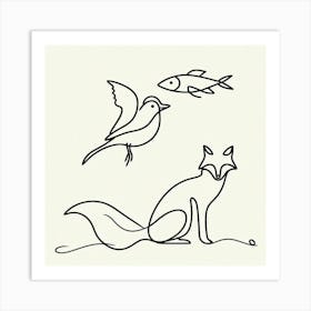 Fox And Bird 1 Art Print