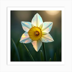 A Radiant Daffodil With Petals Of Shifting, Holographic Light Blooming In A Dreamlike Field 1 Art Print