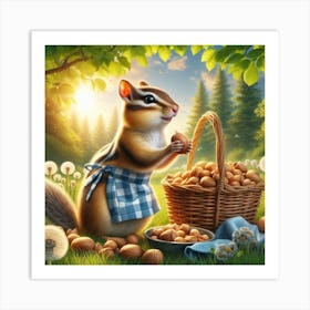 Chipmunk With Basket Of Nuts Art Print