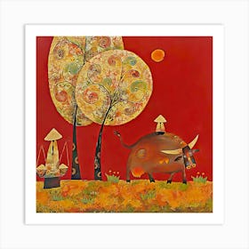 Keep Buffalo, Vietnamese folk painting Art Print