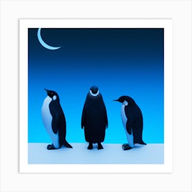 Penguins At Night Art Print