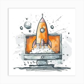 Illustration Of A Rocket Art Print