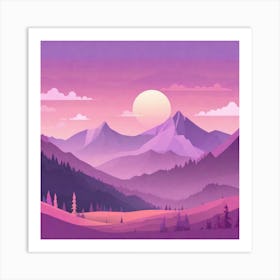 Misty mountains background in purple tone 5 Art Print