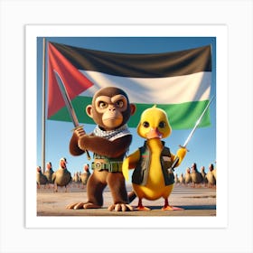 Monkey And A Duck Art Print