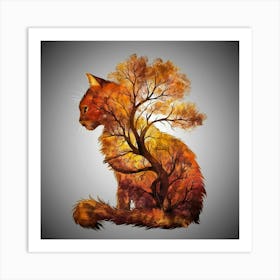 Autumn Cat Tree Art Print