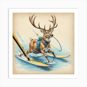 Deer On Surfboard 7 Art Print