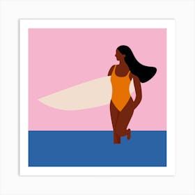 Woman Holding Surfboard Art Print