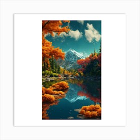 Autumn Trees Reflected In A Lake Art Print