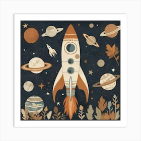 Space Rocket In Earthy Tones Nursery Art Print 0 Art Print