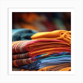 Colorful Textiles In A Market Art Print