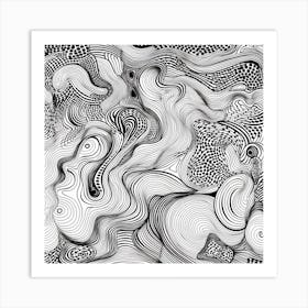 Wavy Sketch In Black And White Line Art 4 Art Print