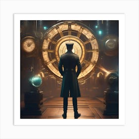 Man Standing In Front Of A Clock Art Print