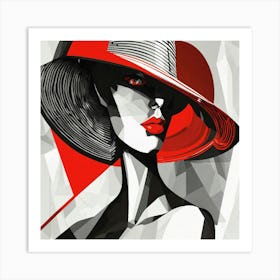 Calm Woman In Red Hat Portrait Art Print