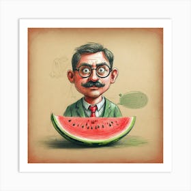 Cartoon Man With Watermelon 1 Art Print