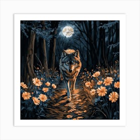 Wolf Walks The Moonlit Path Poster