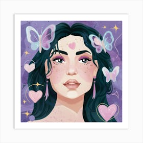 Girl With Butterflies Art Print