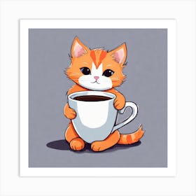 Cute Orange Kitten Loves Coffee Square Composition 40 Art Print