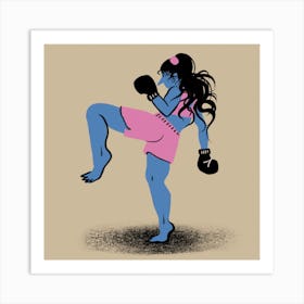 Kickboxing Girl In Blue And Pink Square Art Print