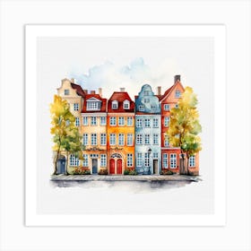 Watercolor Houses In Copenhagen Art Print