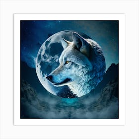 Wolf In The Moonlight 2 Art Print