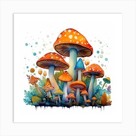 Mushrooms On A White Background 2 Art Print