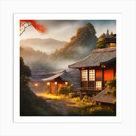 Firefly Rustic Rooftop Japanese Vintage Village Landscape 17630 Art Print
