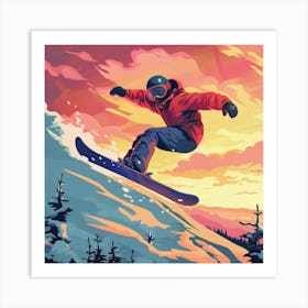 Snowboarder At Sunset 2 Art Print