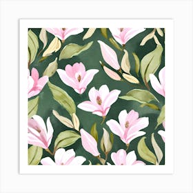 Botanical Wall Art Flowers Pink Magnolias #4 Art Print