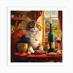 Cat At The Table Art Print