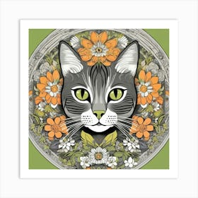 william morris Cat With Flowers 6 Art Print