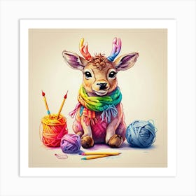 Deer With Yarn Art Print