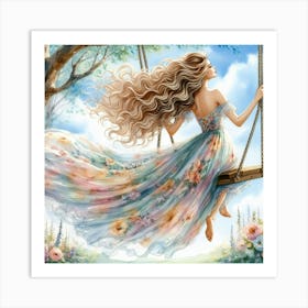 Girl On Swing Art Print