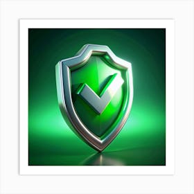 Green Shield With Check Mark Icon Art Print