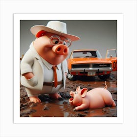 Pig And Car Art Print