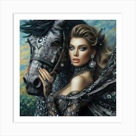 Beautiful Woman And Her Horse Art Print